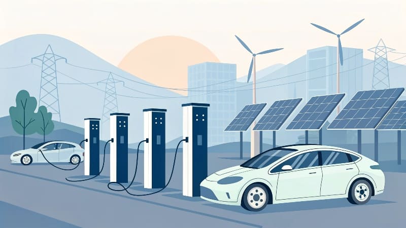 A smart EV charging station with a user interface screen